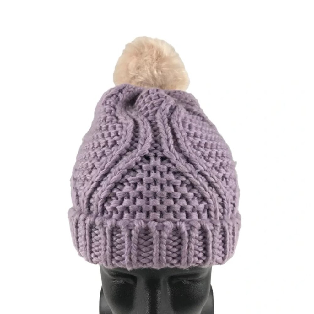 D & Y Womens Lavender 100% Acrylic Pom Top Knitted Classic Beanie‎ Hat One Size